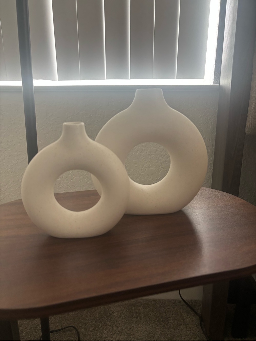Neutral Cream Ring Ceramic Vase Set of 2 - Stylish Home Accents
